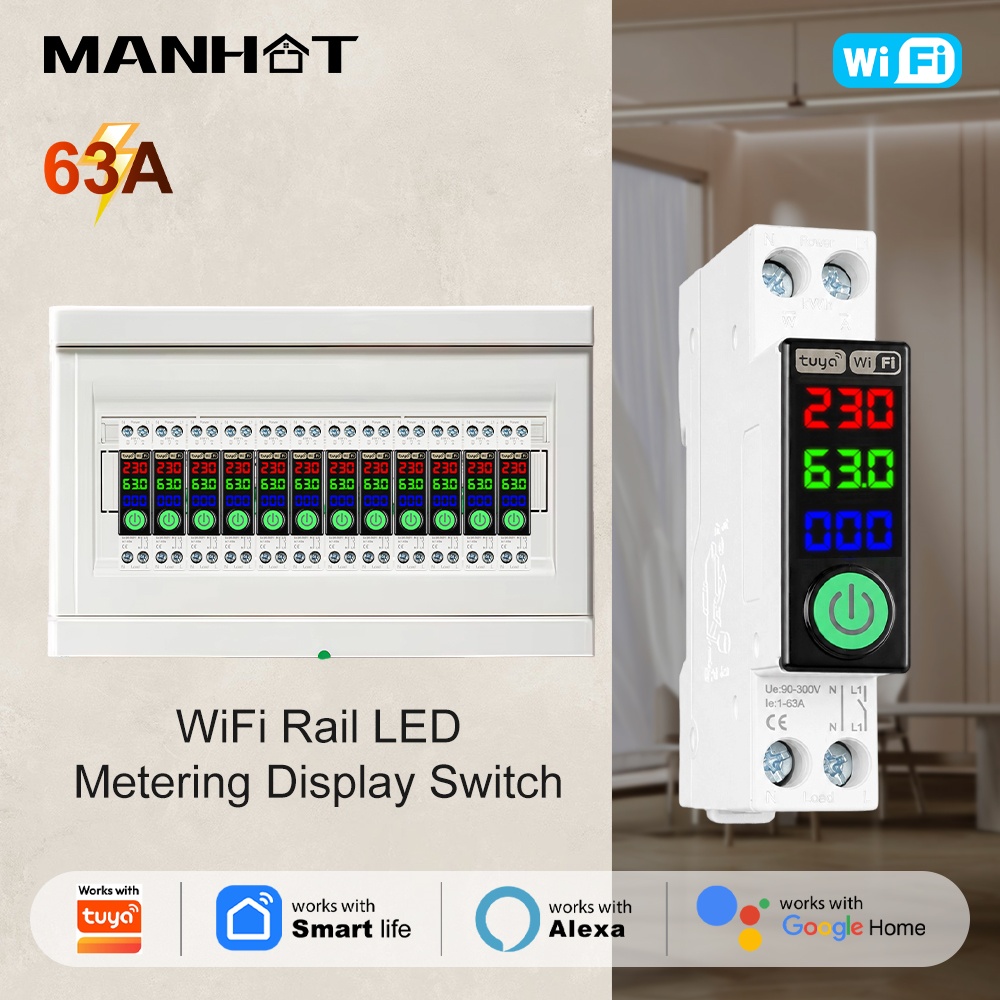 Energy Monitor Meter - Disjuntor WiFi Manhot com Display LED,